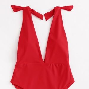 Red Deep-V Swimsuit Size M